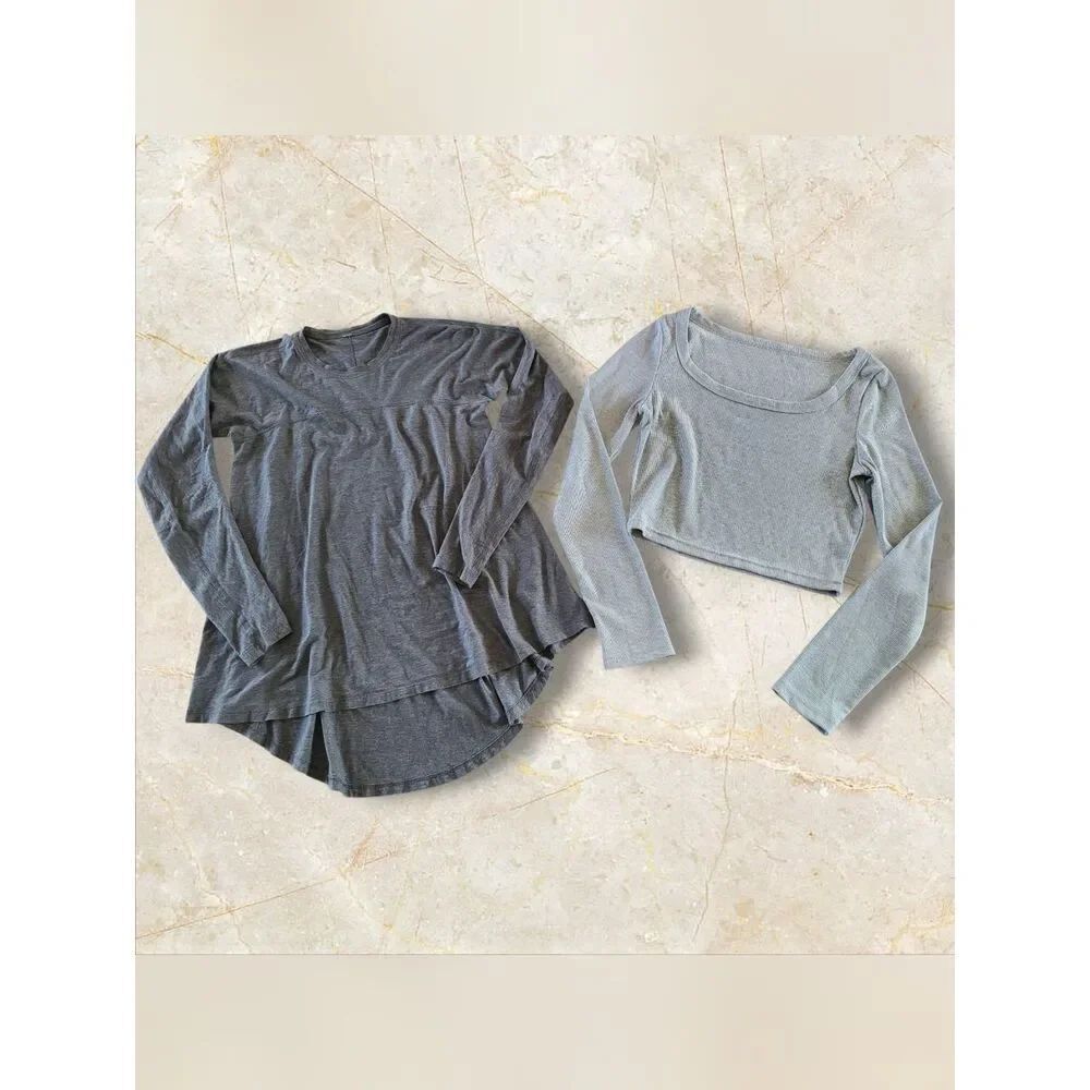 Lululemon Acadia Long Sleeve Drape Shirt Charcoal & Unknown Light Gray Soft Crop
